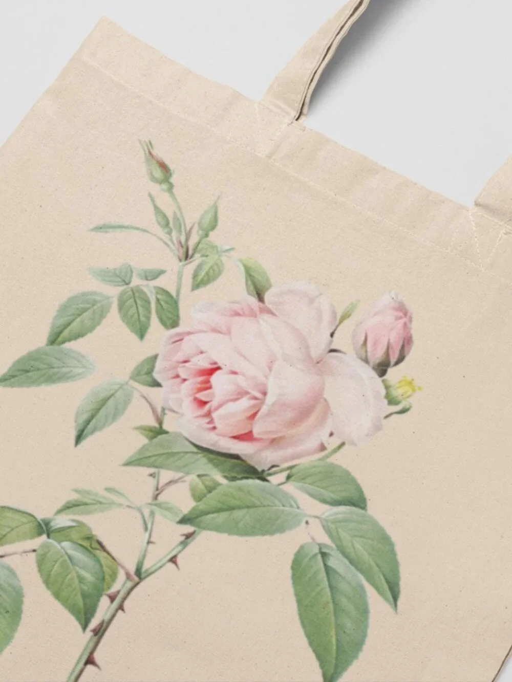 Fragrant Rosebush Vintage Floral Print Graphic Canvas Tote Bag